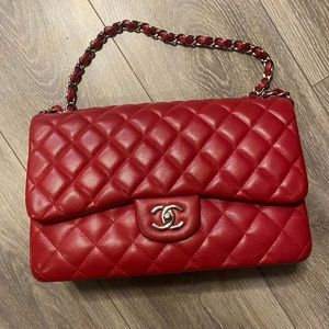 Cherry red Chanel classic authenticity card included comes with bag and box
